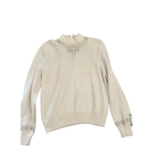 Vintage St. John Cream Beaded Sequin Embroidery knit Sweater Size Small - Picture 2 of 11